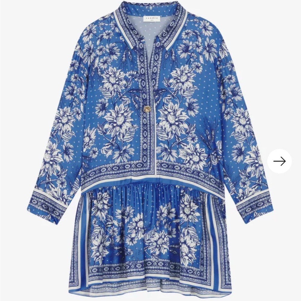 Sandro Womens Chloe Floral Print Dress 6 US / 38 FR Blue